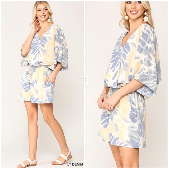 Gigio Pants - GIGIO Boho Chic Slate Blue/ Butter Yellow Kinomo Style Romper